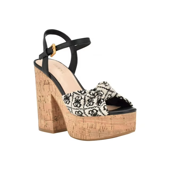 GUESS Women's Yipster Platform Cork Open Toe Sandals, Black Size 11M - Picture 1 of 4
